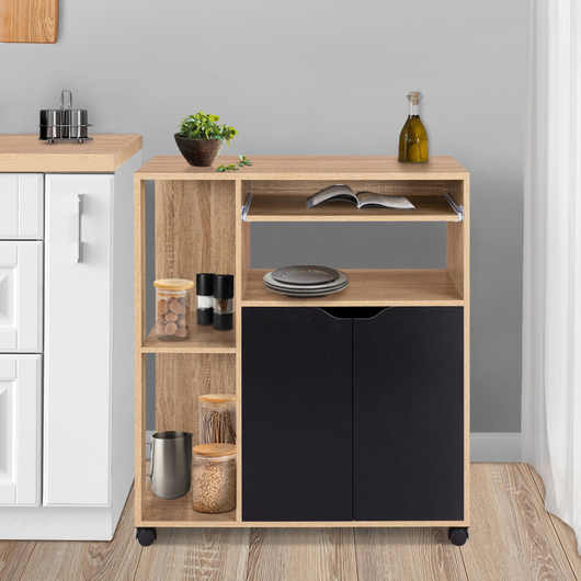 IDMarket - Carrello da cucina legno di faggio e ante nere L.76 cm COSI