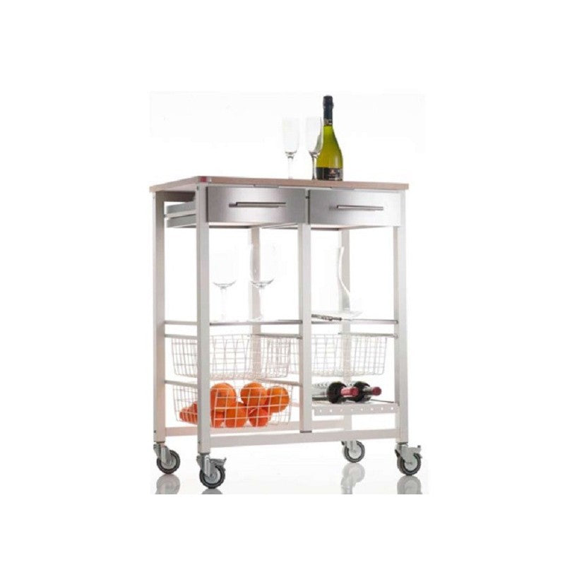 Carrello da cucina ONDA DOBLE – Carrello in metallo doppio con 3 cestelli, 2 cassetti, portabottiglie
