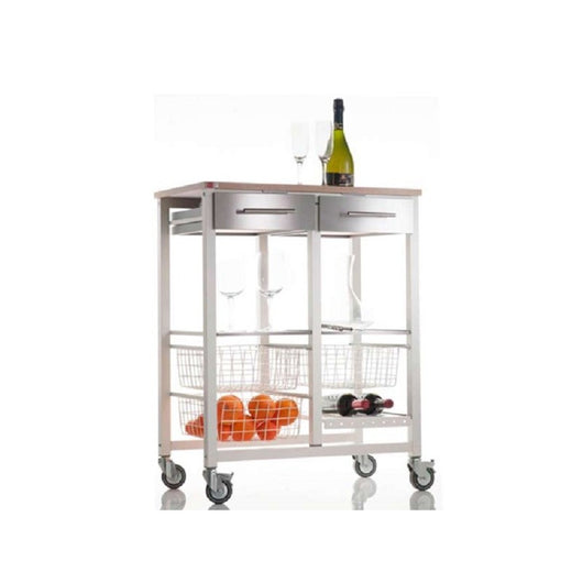 Carrello da cucina ONDA DOBLE – Carrello in metallo doppio con 3 cestelli, 2 cassetti, portabottiglie