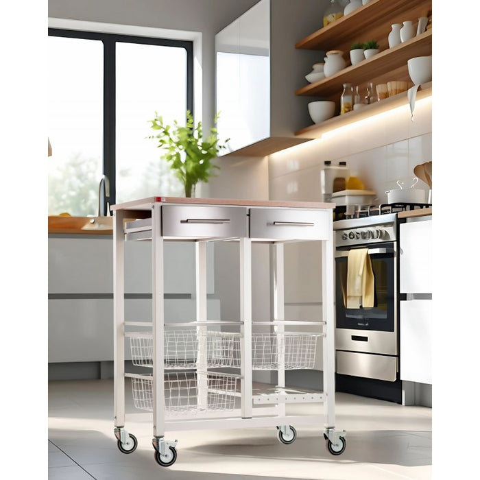 Carrello da cucina ONDA DOBLE – Carrello in metallo doppio con 3 cestelli, 2 cassetti, portabottiglie