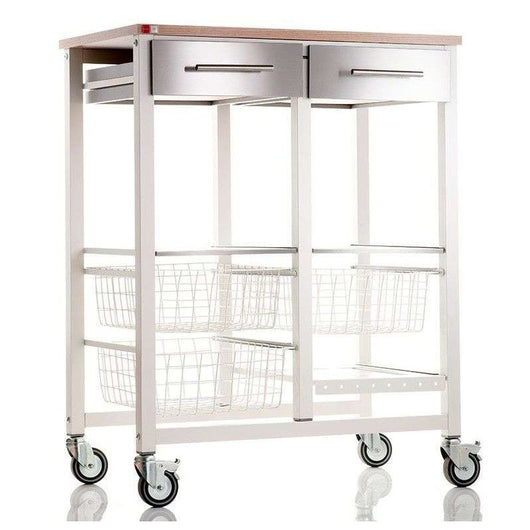 Carrello da cucina ONDA DOBLE – Carrello in metallo doppio con 3 cestelli, 2 cassetti, portabottiglie
