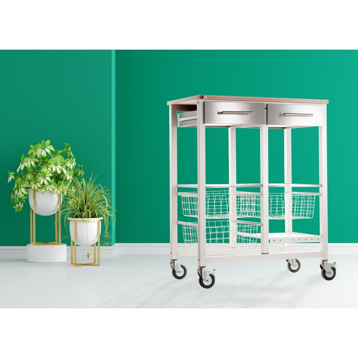 Carrello da cucina ONDA DOBLE – Carrello in metallo doppio con 3 cestelli, 2 cassetti, portabottiglie