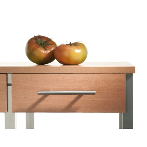 Carrello da cucina OSLO con cassetti, cestelli e portabottiglie – Struttura in metallo colore alluminio e piano effetto noce