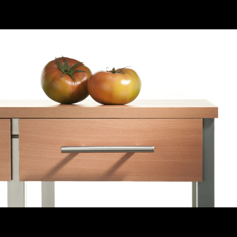 Carrello da cucina OSLO con cassetti, cestelli e portabottiglie – Struttura in metallo colore alluminio e piano effetto noce