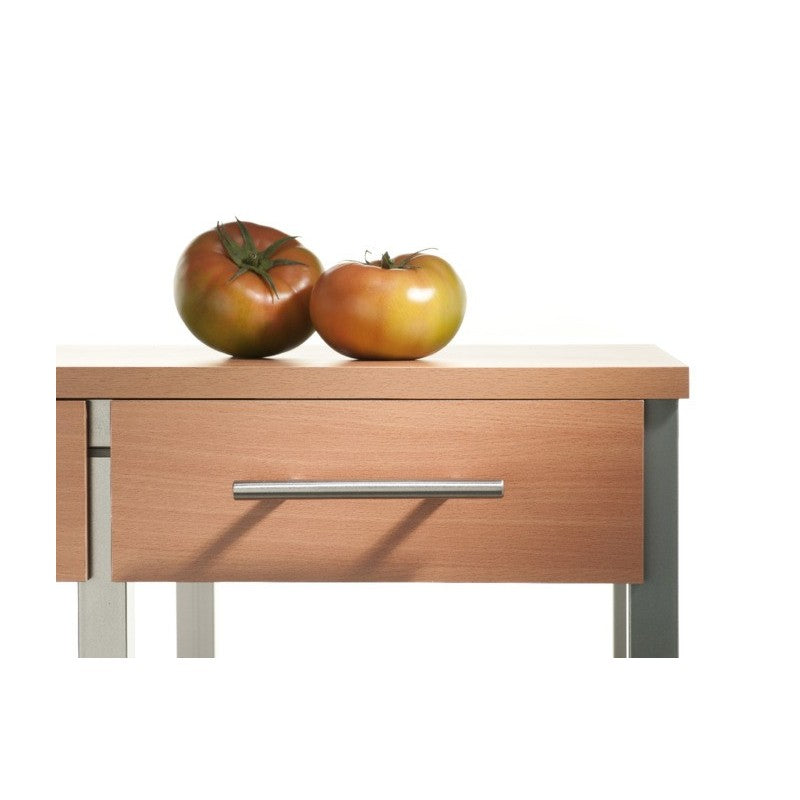 Carrello da cucina OSLO con cassetti, cestelli e portabottiglie – Struttura in metallo colore alluminio e piano effetto noce