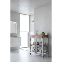 Carrello da cucina OSLO con cassetti, cestelli e portabottiglie – Struttura in metallo colore alluminio e piano effetto noce