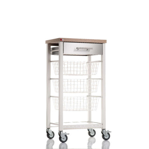 Carrello da cucina su ruote con piano color olmo, ONDA