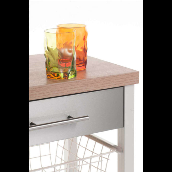 Carrello da cucina su ruote con piano color olmo, ONDA