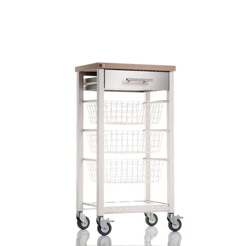 Carrello da cucina su ruote con piano color olmo, ONDA