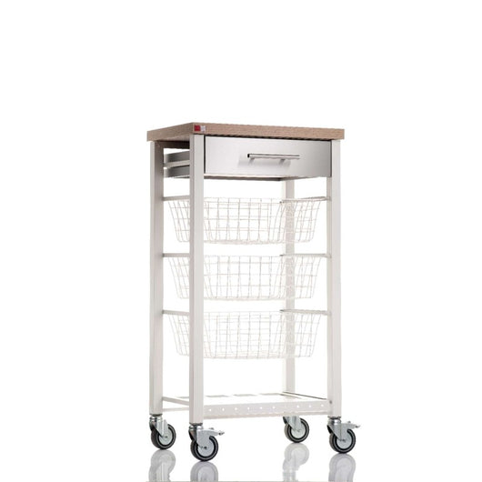 Carrello da cucina su ruote con piano color olmo, ONDA