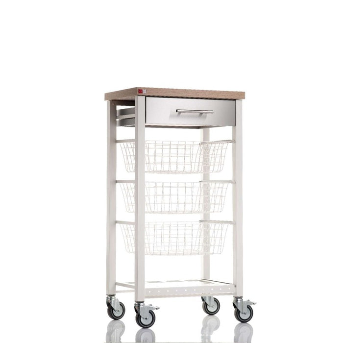 Carrello da cucina su ruote con piano color olmo, ONDA