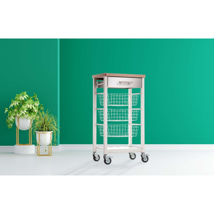 Carrello da cucina su ruote con piano color olmo, ONDA