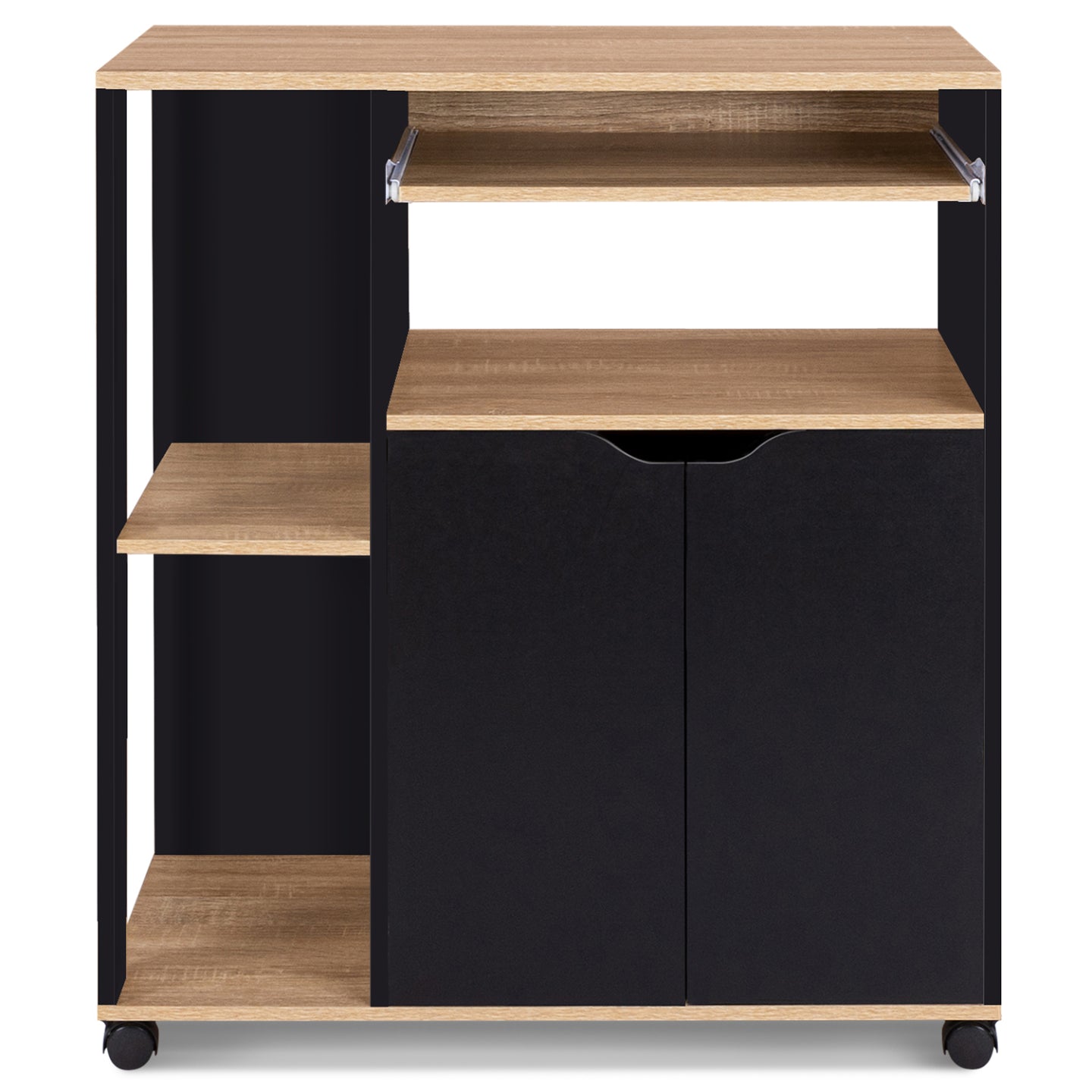 IDMarket - Carrello da cucina vassoi in legno nero e faggio L.76 cm COSI