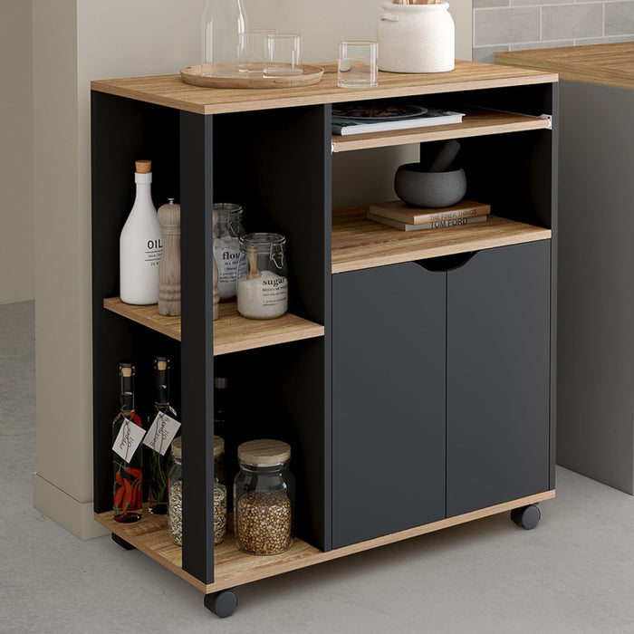 IDMarket - Carrello da cucina vassoi in legno nero e faggio L.76 cm COSI