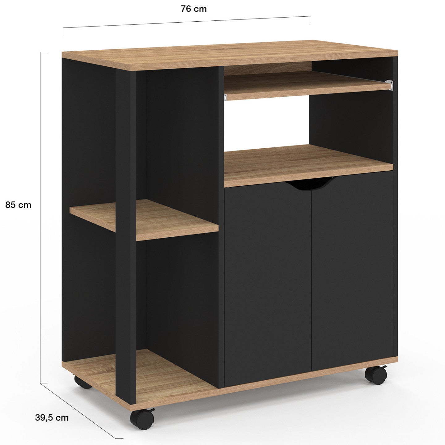 IDMarket - Carrello da cucina vassoi in legno nero e faggio L.76 cm COSI