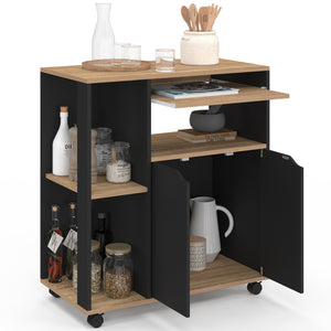 IDMarket - Carrello da cucina vassoi in legno nero e faggio L.76 cm COSI