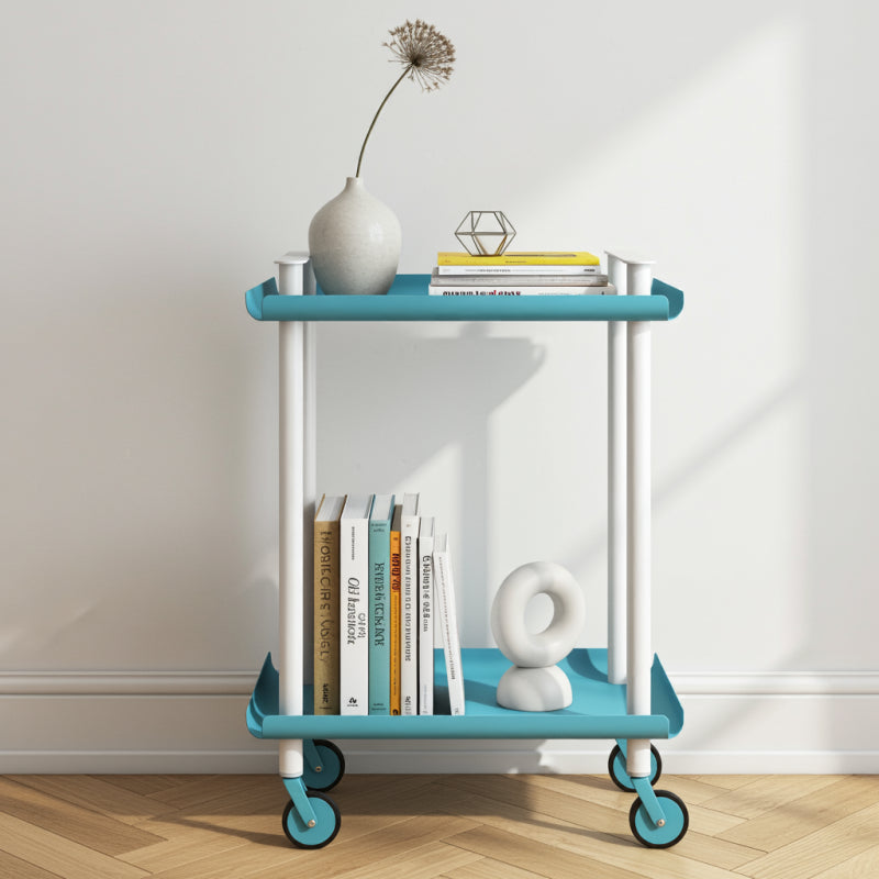 Carrello da Cucina/Portaoggetti  in metallo con 2 ripiani, struttura bianca, LEKY