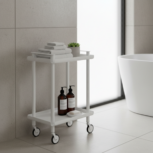 Carrello da Cucina/Portaoggetti  in metallo con 2 ripiani, struttura bianca, LEKY