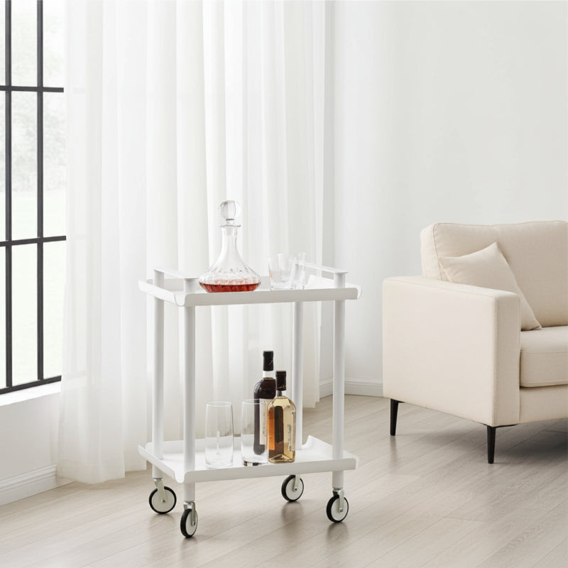 Carrello da Cucina/Portaoggetti  in metallo con 2 ripiani, struttura bianca, LEKY