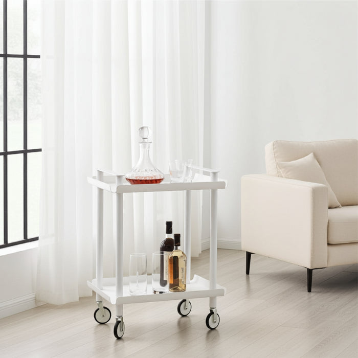 Carrello da Cucina/Portaoggetti  in metallo con 2 ripiani, struttura bianca, LEKY