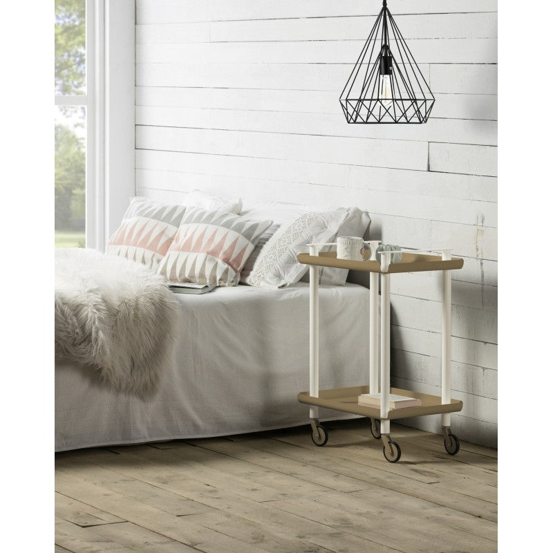 Carrello da Cucina/Portaoggetti  in metallo con 2 ripiani, struttura bianca, LEKY