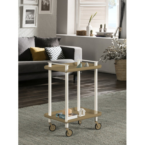 Carrello da Cucina/Portaoggetti  in metallo con 2 ripiani, struttura bianca, LEKY