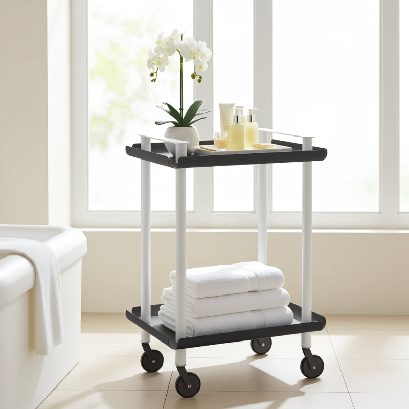 Carrello da Cucina/Portaoggetti  in metallo con 2 ripiani, struttura bianca, LEKY