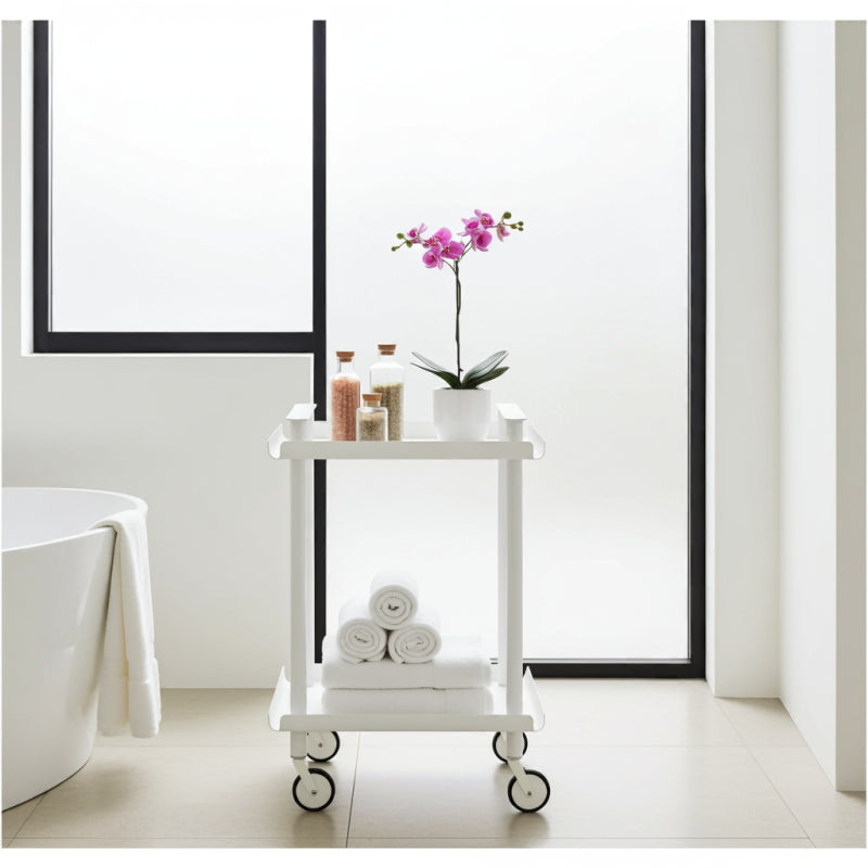 Carrello da Cucina/Portaoggetti  in metallo con 2 ripiani, struttura bianca, LEKY