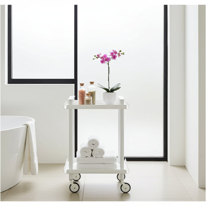 Carrello da Cucina/Portaoggetti  in metallo con 2 ripiani, struttura bianca, LEKY