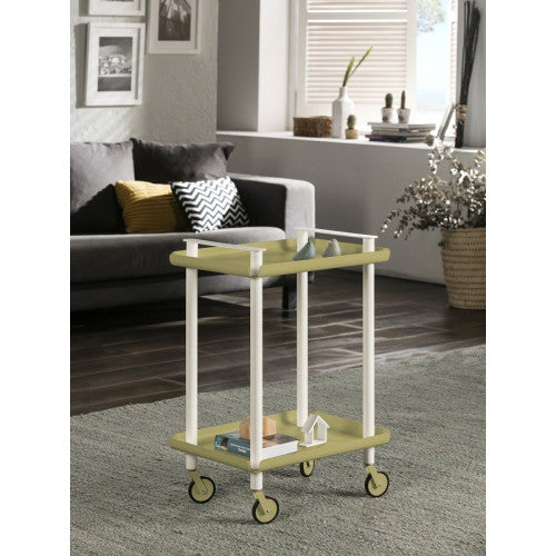 Carrello da Cucina/Portaoggetti  in metallo con 2 ripiani, struttura bianca, LEKY