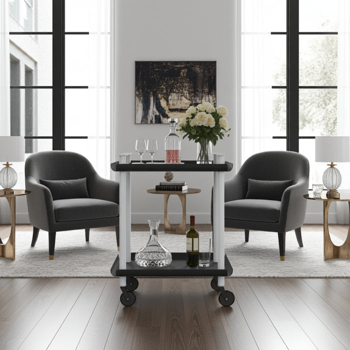 Carrello da Cucina/Portaoggetti  in metallo con 2 ripiani, struttura bianca, LEKY