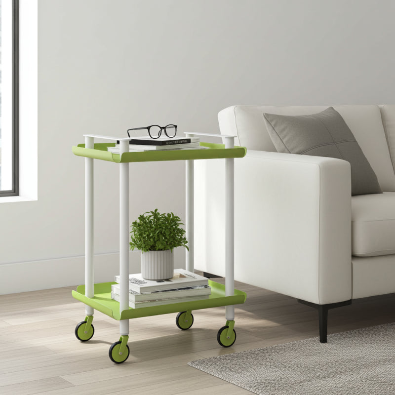 Carrello da Cucina/Portaoggetti  in metallo con 2 ripiani, struttura bianca, LEKY