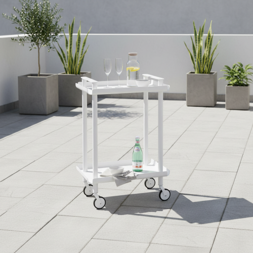 Carrello da Cucina/Portaoggetti  in metallo con 2 ripiani, struttura bianca, LEKY