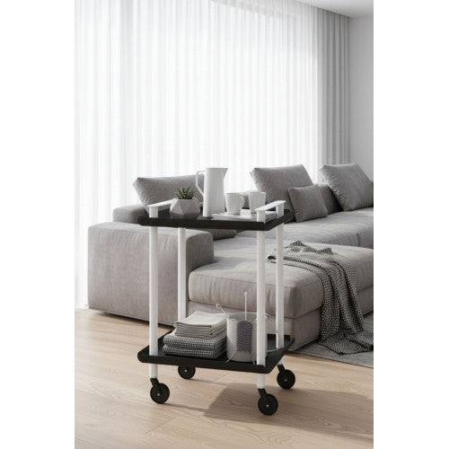 Carrello da Cucina/Portaoggetti  in metallo con 2 ripiani, struttura bianca, LEKY