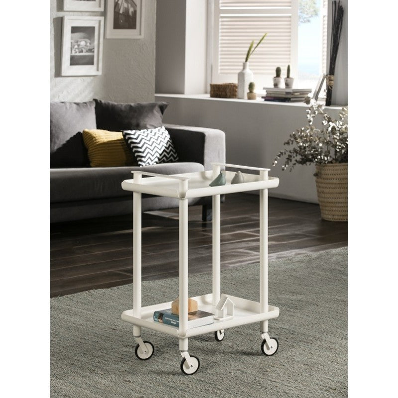 Carrello da Cucina/Portaoggetti  in metallo con 2 ripiani, struttura bianca, LEKY