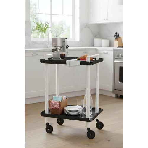 Carrello da Cucina/Portaoggetti  in metallo con 2 ripiani, struttura bianca, LEKY