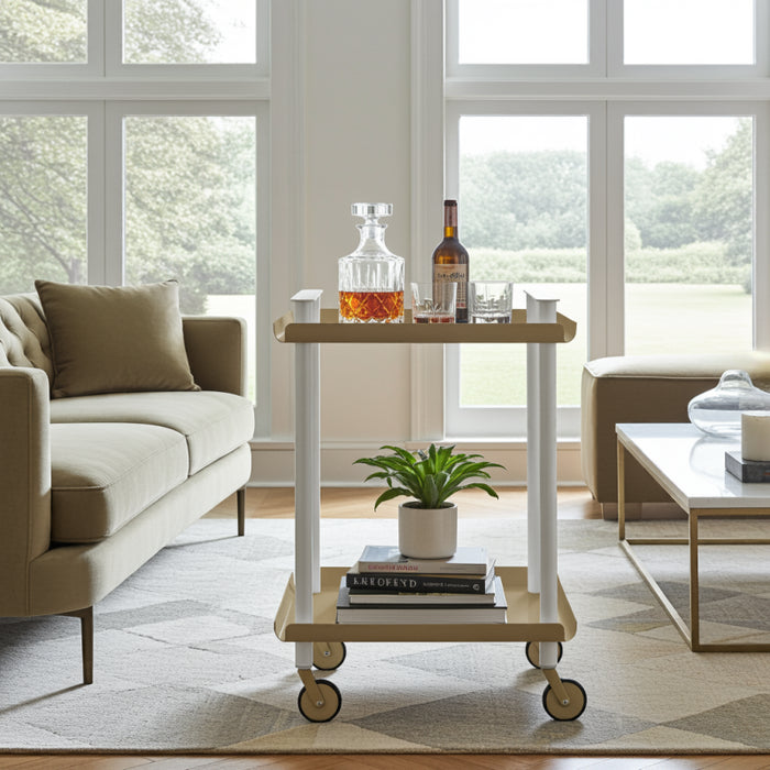 Carrello da Cucina/Portaoggetti  in metallo con 2 ripiani, struttura bianca, LEKY