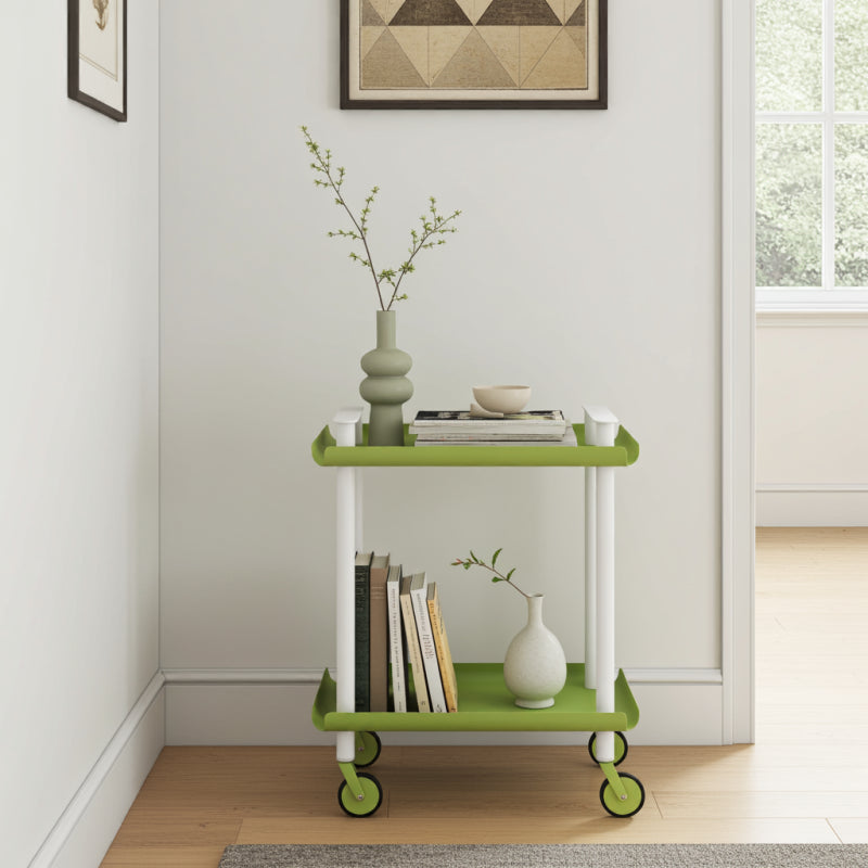 Carrello da Cucina/Portaoggetti  in metallo con 2 ripiani, struttura bianca, LEKY