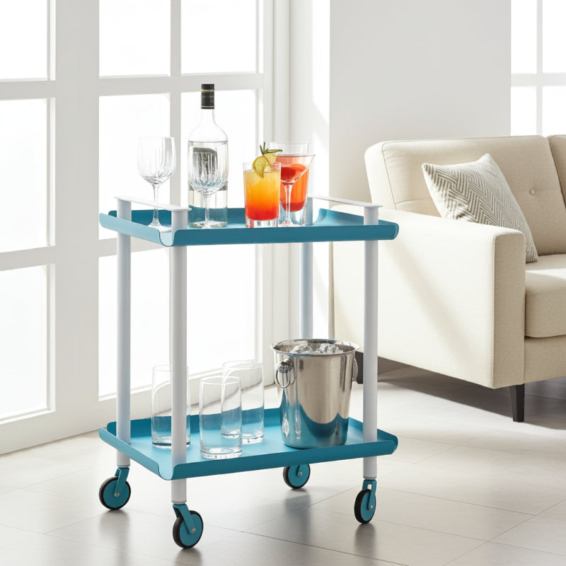 Carrello da Cucina/Portaoggetti  in metallo con 2 ripiani, struttura bianca, LEKY