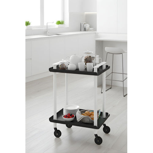 Carrello da Cucina/Portaoggetti  in metallo con 2 ripiani, struttura bianca, LEKY