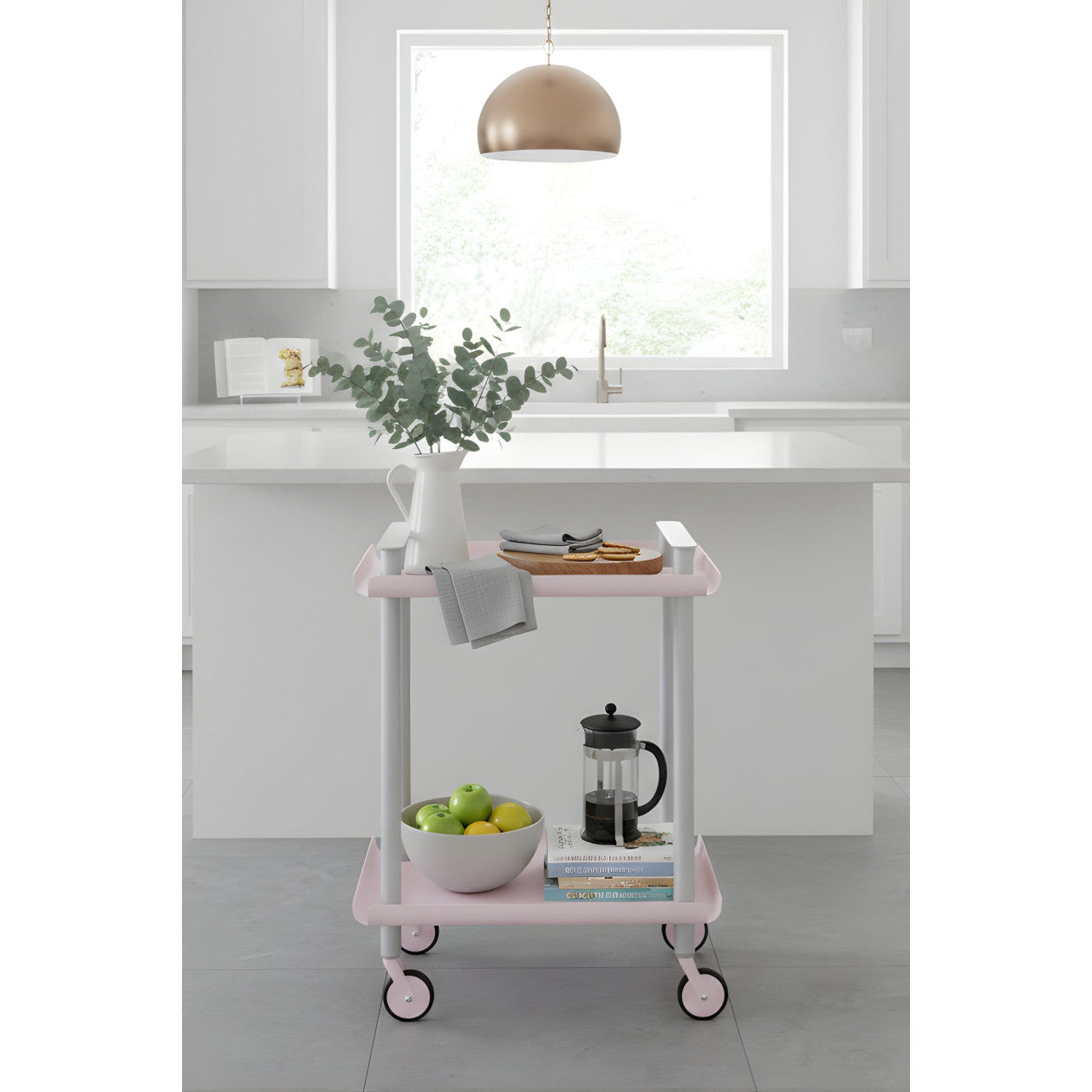 Carrello da Cucina/Portaoggetti  in metallo con 2 ripiani, struttura grigia, LEKY