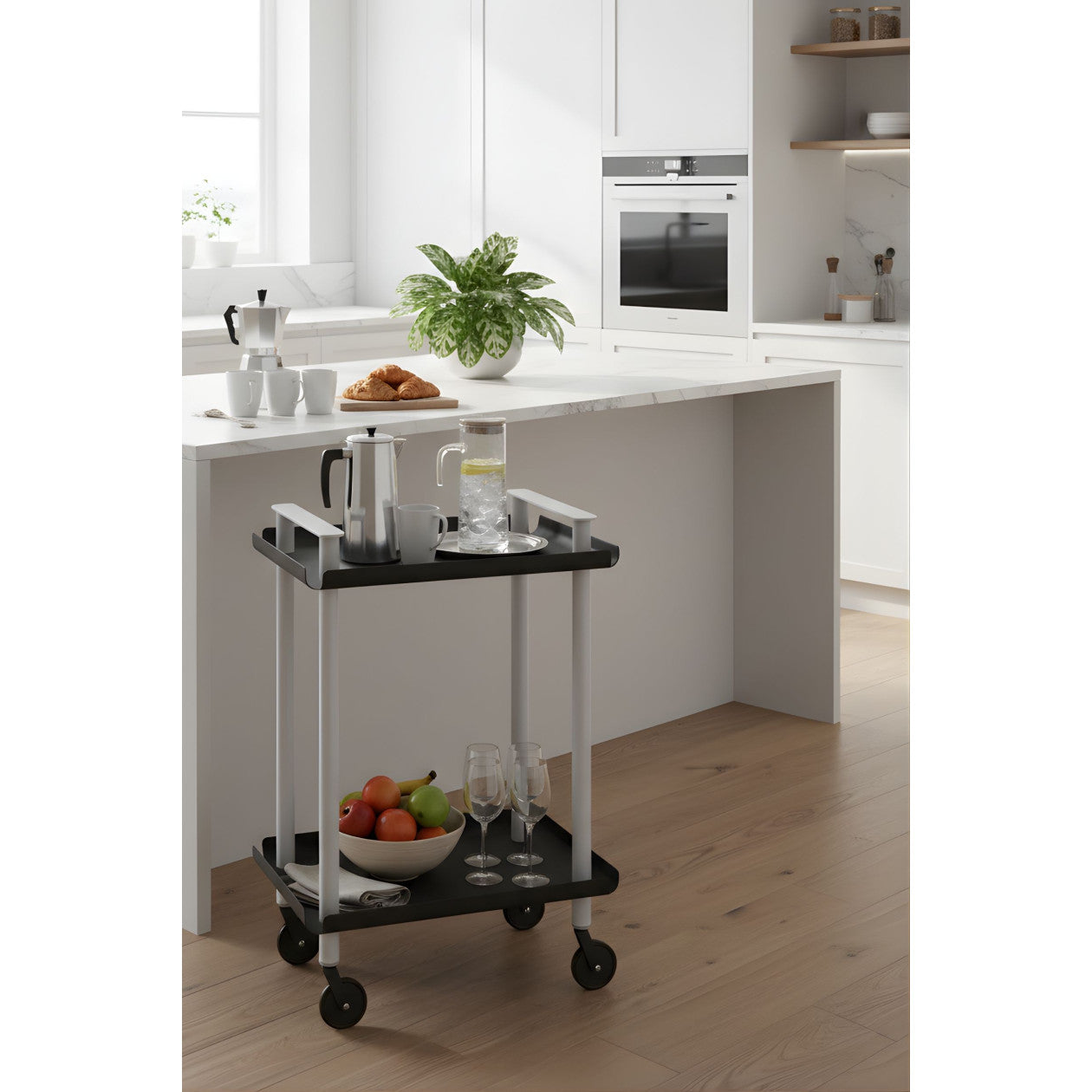 Carrello da Cucina/Portaoggetti  in metallo con 2 ripiani, struttura grigia, LEKY