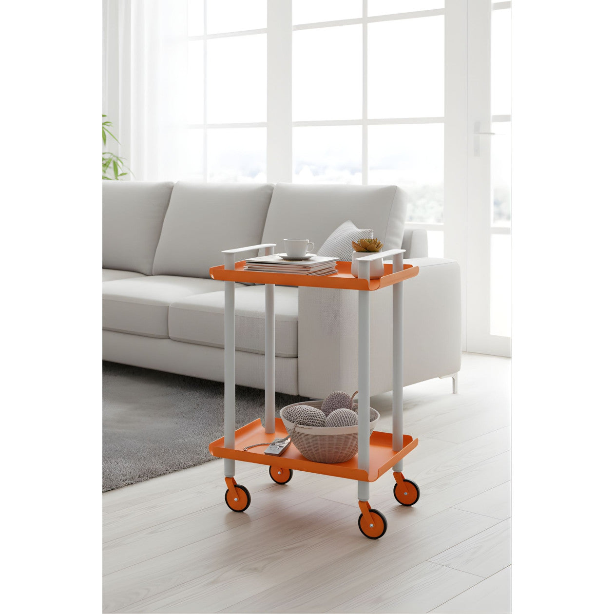 Carrello da Cucina/Portaoggetti  in metallo con 2 ripiani, struttura grigia, LEKY