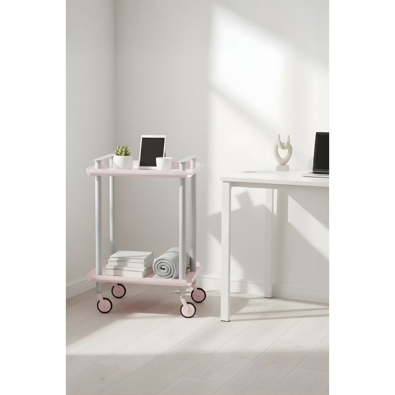 Carrello da Cucina/Portaoggetti  in metallo con 2 ripiani, struttura grigia, LEKY