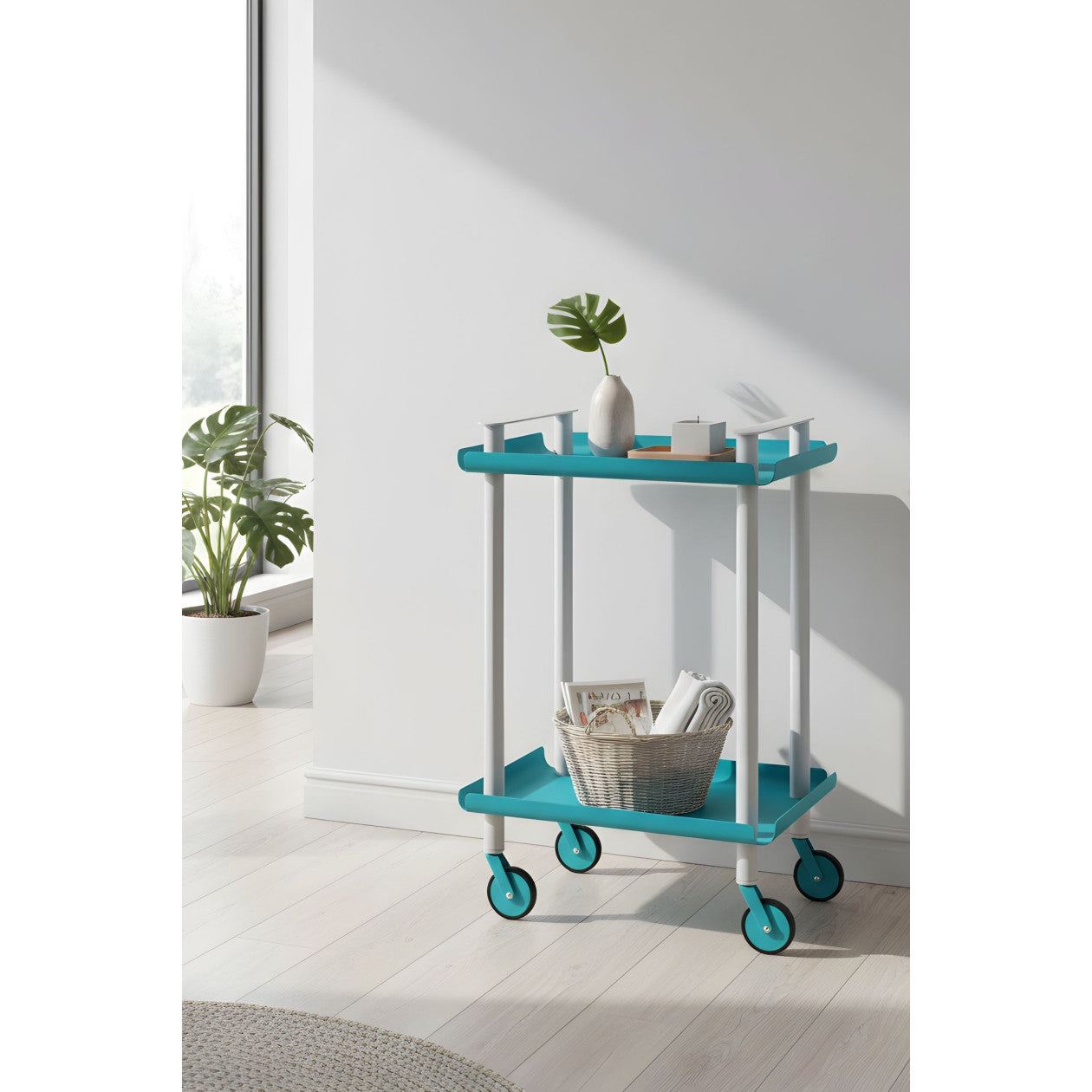 Carrello da Cucina/Portaoggetti  in metallo con 2 ripiani, struttura grigia, LEKY