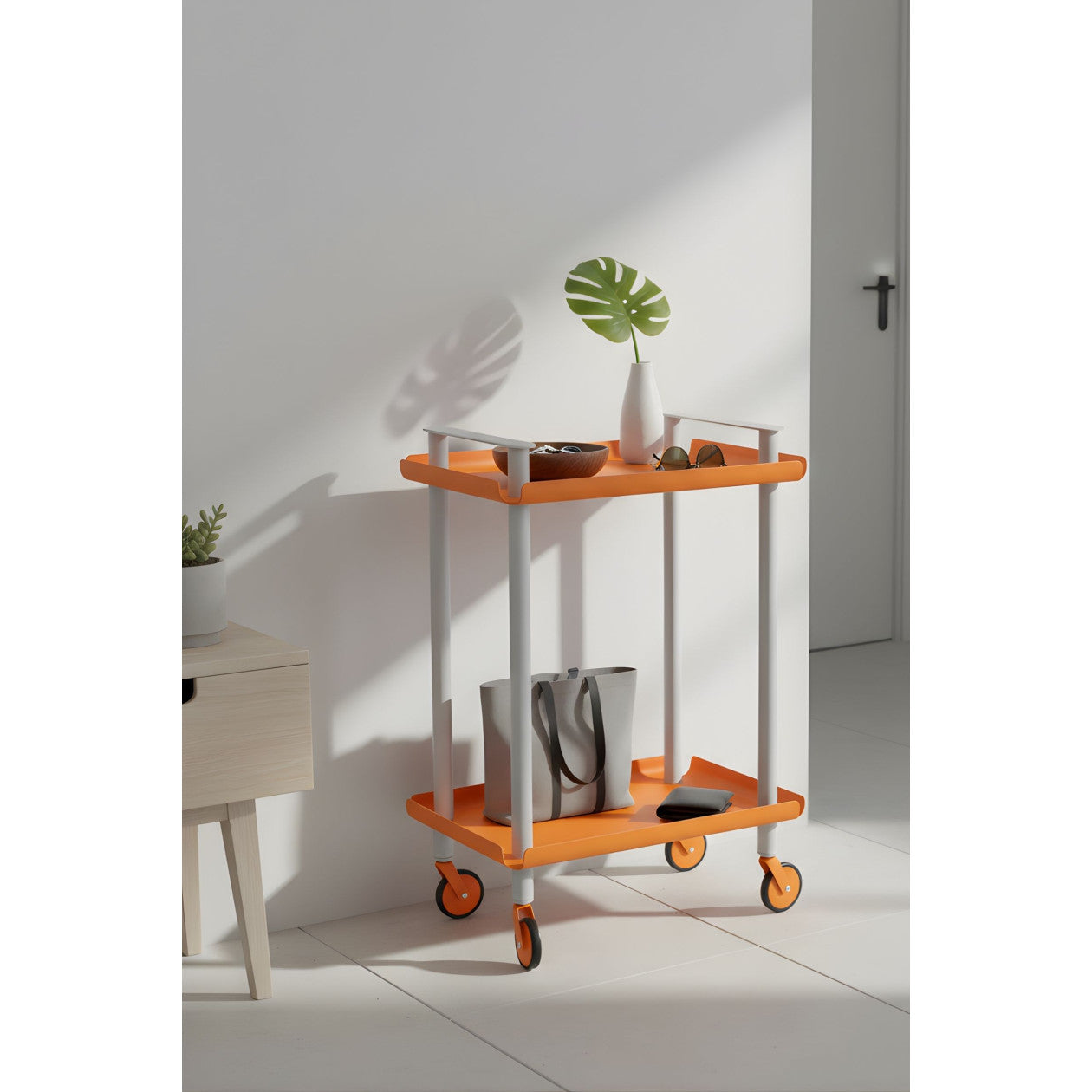 Carrello da Cucina/Portaoggetti  in metallo con 2 ripiani, struttura grigia, LEKY