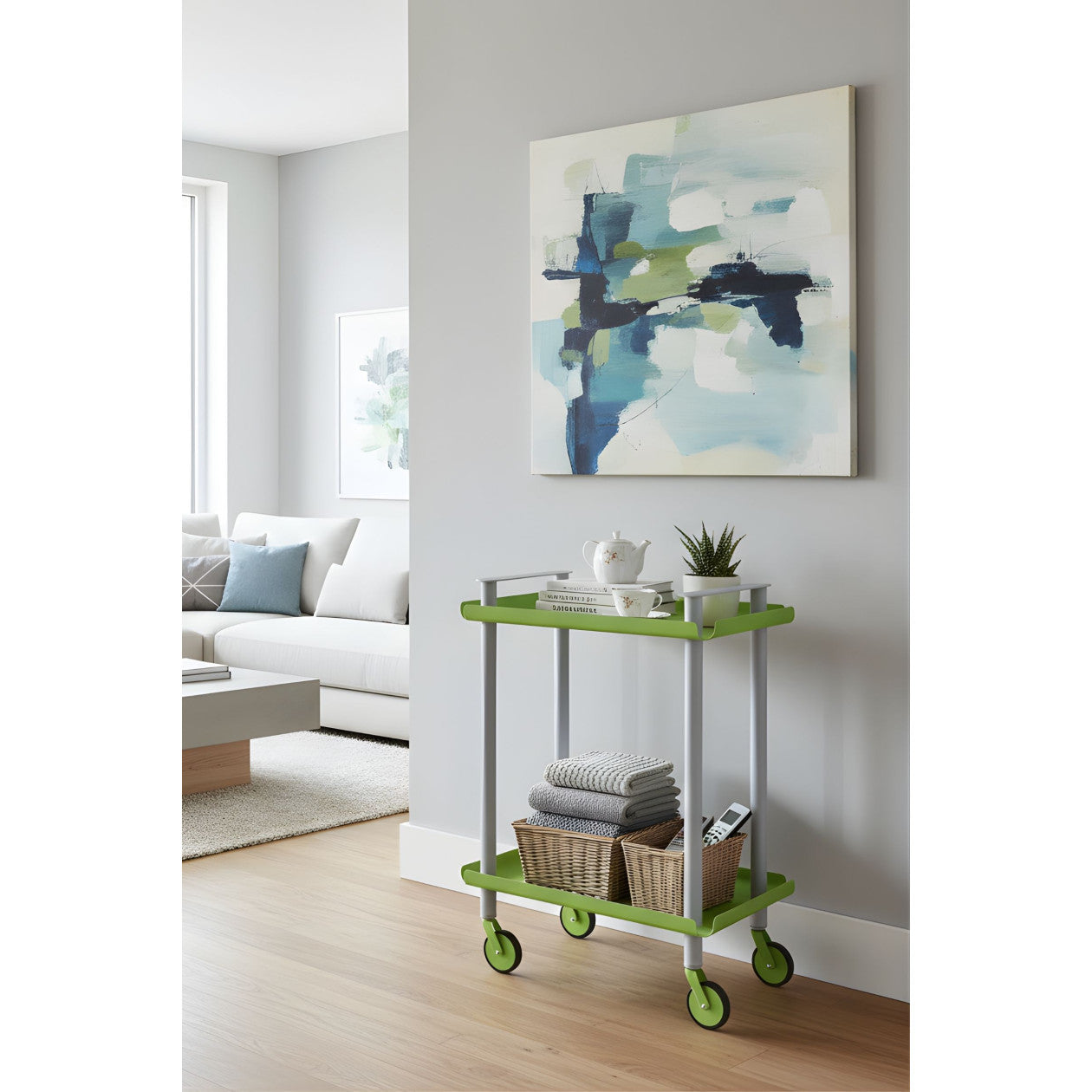 Carrello da Cucina/Portaoggetti  in metallo con 2 ripiani, struttura grigia, LEKY