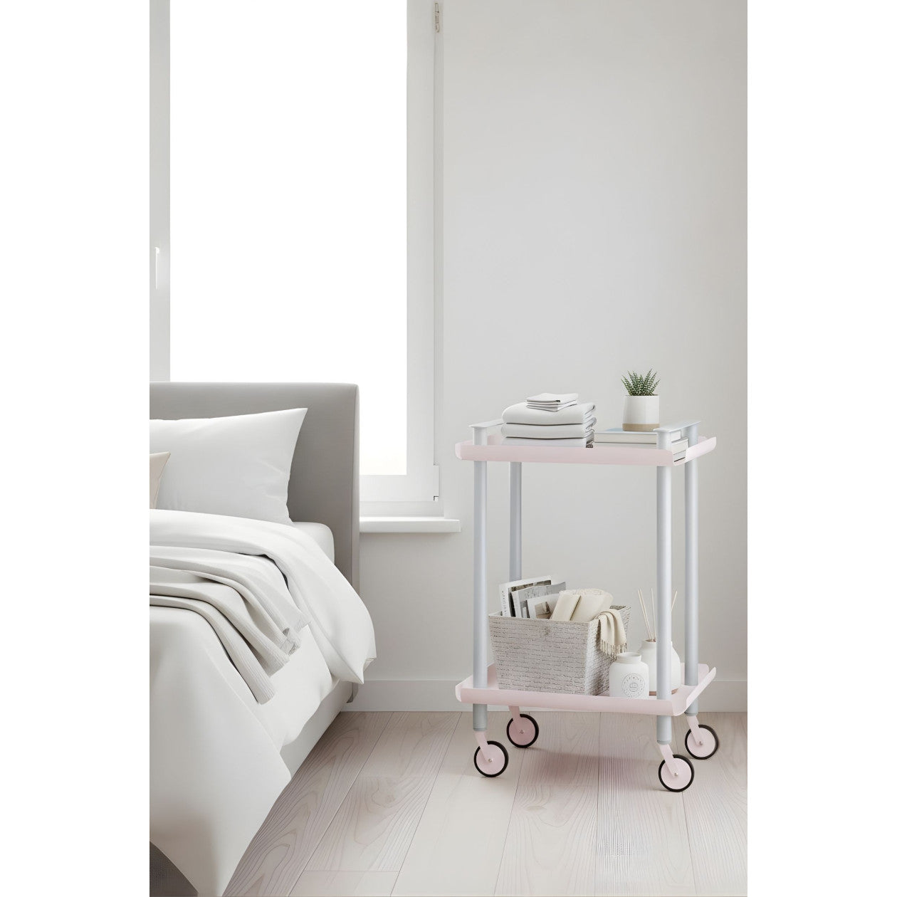 Carrello da Cucina/Portaoggetti  in metallo con 2 ripiani, struttura grigia, LEKY