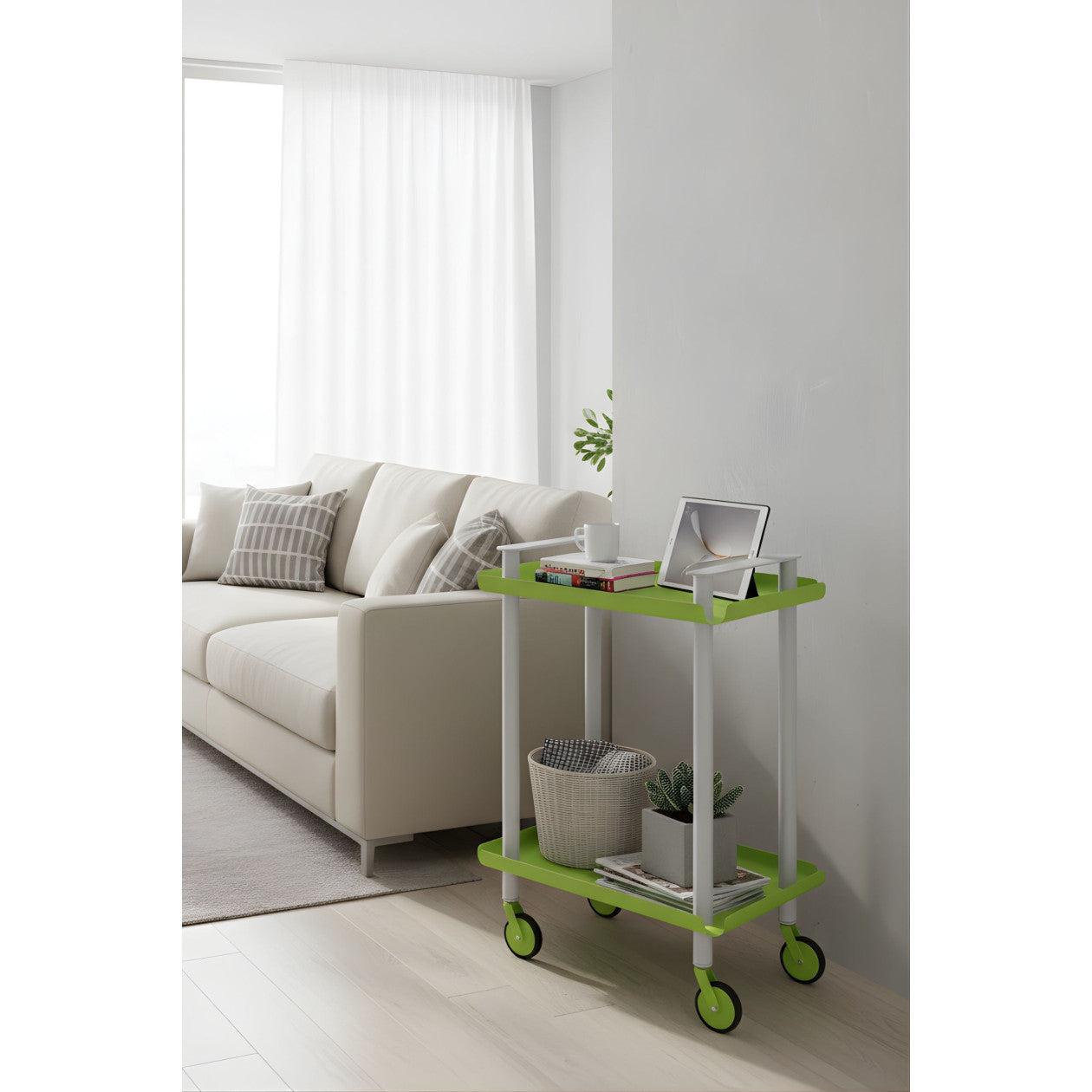 Carrello da Cucina/Portaoggetti  in metallo con 2 ripiani, struttura grigia, LEKY