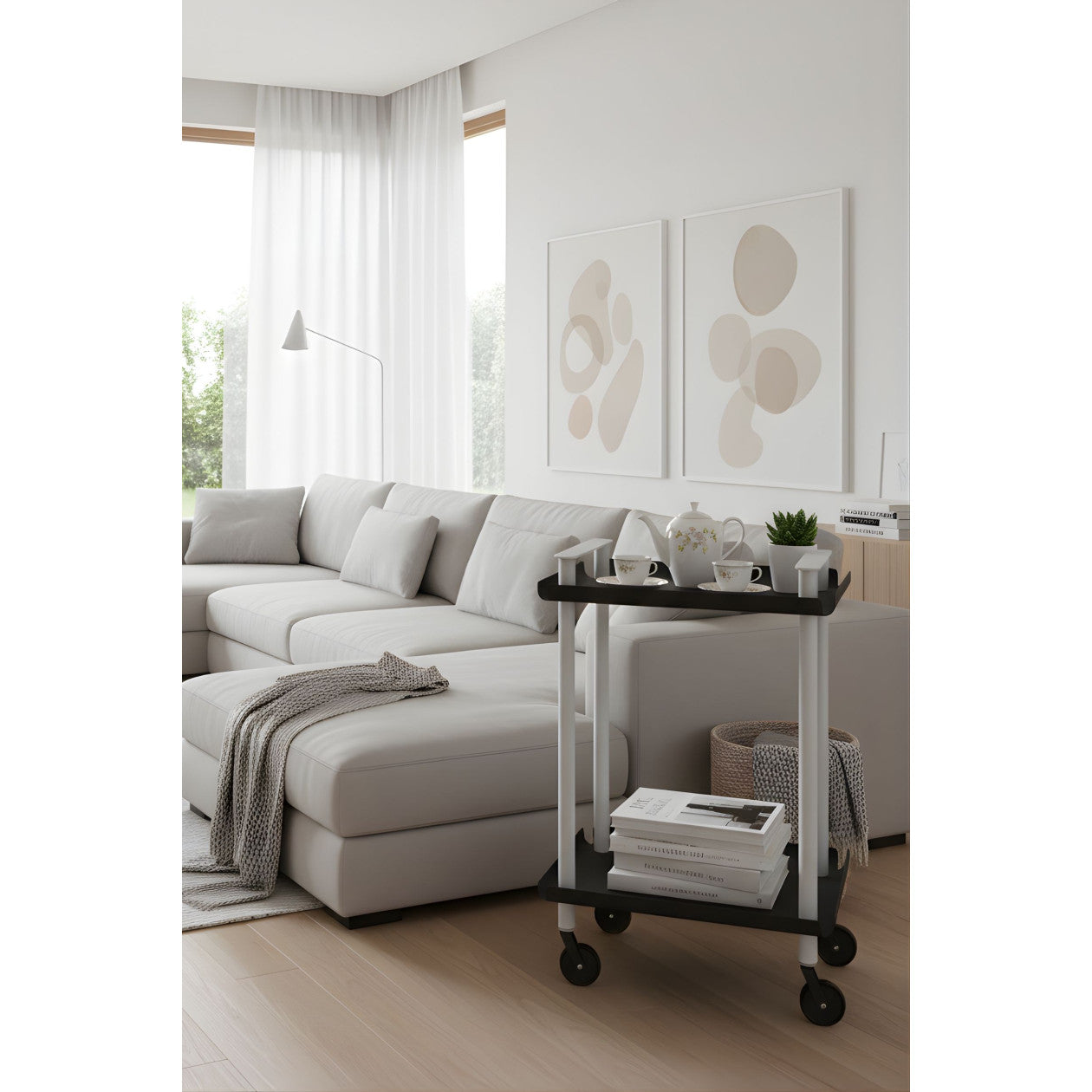 Carrello da Cucina/Portaoggetti  in metallo con 2 ripiani, struttura grigia, LEKY